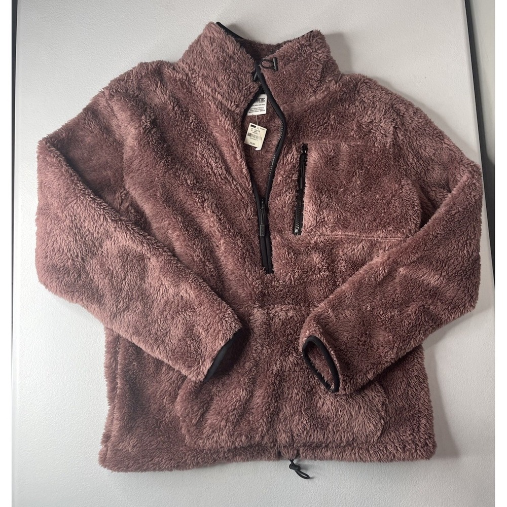 VS PINK Teddy Fleece Half Zip‎ Pullover Sweater Sweatshirt Mauve Size XS